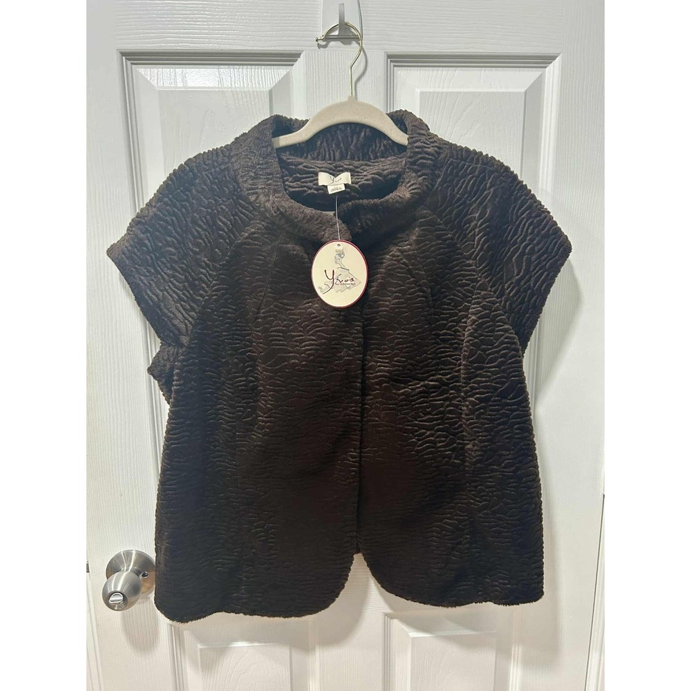 Yvos Textured Chocolate Brown Vest‎ Jacket Women Sz 14 NWT Preppy Glam